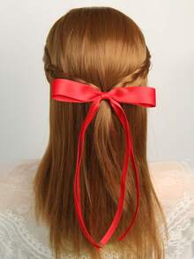 1pc 2.5cm Bow Ribbon Hair Clip For Daily Wear - Red - View 1