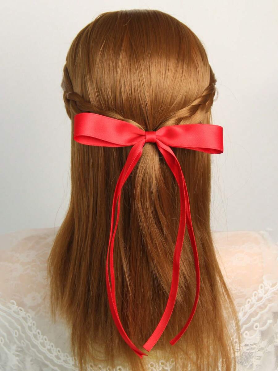1pc 2.5cm Bow Ribbon Hair Clip For Daily Wear - Red - View 1