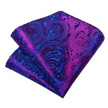 Purple & Blue Contrast Paisley Pattern Men's Tie 4-Piece Set With Pocket Square, Cufflinks, Silver Tie Clip, Evening Party Accessories - Purple - View 5