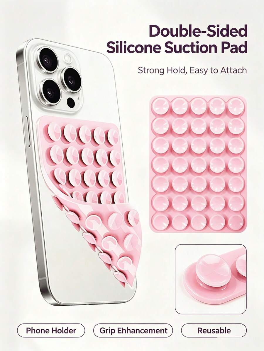 1pc Thickened Square 40‑Cup Double‑Sided Silicone Suction Pad, Non‑Slip Holder For Phone & Power Bank - Conventional - View 1