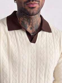 GRDR Fashion Men's Colorblock Collared Knit Long Sleeve Top - Casual Daily Wear - Apricot - View 5