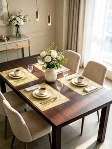 1-12pcs Gold PVC Rectangular Placemats, Minimalist Style Coffee Cup Coasters, Washable, Easy To Clean, Wipeable, Non-Slip, Heat Resistant, Suitable For Room Decor, Table Decor, Home Decor, Party Decor, Suitable For Holidays, Parties, Gatherings, Birthdays, Weddings, Gifts, Presents, Dinners, Outdoor, Picnics. - Multicolor - View 5