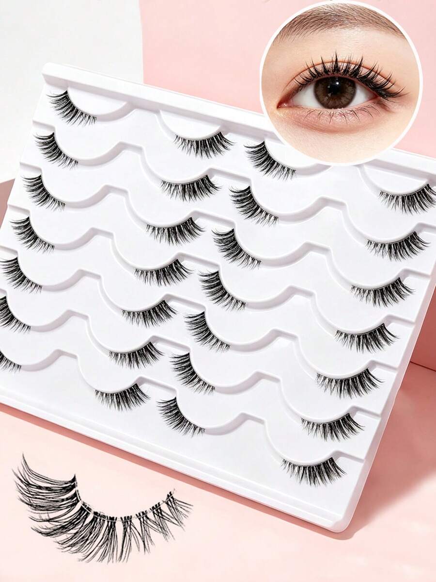 14 Pairs Clear Band Half Eyelashes Accent Fake Lashes Lightweight Reusable Invisible Band False Eyelashes For Everyday Look - 14 Pairs - View 1