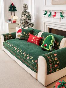 1pc Super Strong Atmosphere Christmas Chenille Material Non-Slip Sofa Cover, Pet Friendly Furniture Protector, Cozy Comfortable Home Decor Suitable For Most 1-4 Seater Sofa Cushions Armrests Backrest - Green - View 3