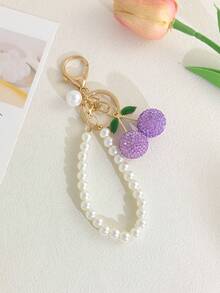 1pc Minimalist Fruit Pearl Chain Keychain Creative Girls Best Friend Bag Charm Accessory Women's Keychain - Multicolor - View 8