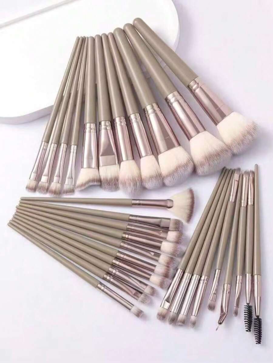 [Champagne Gold] 18-20-22-25-30pcs Makeup Brush Set, High-Quality Synthetic Bristle Eyeshadow Blending Brush Set, Makeup Tools - Coffee Brown - View 1