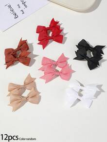 12pcs Girls Multicolor Ribbed Fabric Bow Hair Clips, Versatile Bangs Back Side Hair Clips, Hair Accessories For Daily Wear - Multicolor - View 7