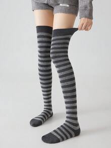 1/5 Pairs Women's Over-The-Knee Socks, Winter Warm Contrast Color Striped Slimming High-Top Slouch Socks, Suitable For Multiple Outfits, Party Wear, Christmas Wear - Multicolor - View 7