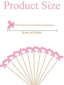 10/50/100pcs Exquisite Cute Pink Bow Food Skewers (Natural Bamboo, Smooth Surface), Cute Design Cocktail Set, For Fruit Platter, Cooked Food And Party Decoration - Pink - View 9