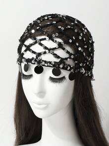 1pc Sequin Mesh Hollow Out Tassel Knit Beanie Hat, Spring Summer Thin Breathable Versatile Fashion Headwear - Knitted Hat - View 13