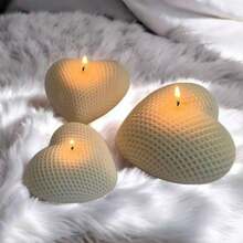 1pc Woven Heart Resin Mold, Heart-Shaped Candle Silicone Mold - White - View 7