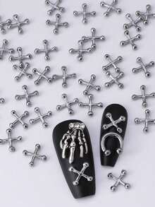 20-Piece Alloy Nail Accessories, Simple And Versatile, Punk Style Silver XX Cross Nail Decorations, X-Shaped Nail Embellishments, Beauty Accessories, DIY Decorations For Square Nails And Long Pointed Nails - Multicolor - View 8