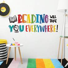 Reading Will Take You Everywhere Wall Sticker, Colorful Inspirational Reading Quote With Book & Globe Wall Decal, Removable Self-Adhesive Educational Wall Art For Kids Bedroom, Classroom, Study Room, Library & Playroom Decor - K112 - View 3