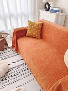 1 buah Sarung Sofa Motif Oranye Polos/Gelombang, Sarung Sofa Persegi Panjang Chenille Gaya Rumah Pertanian Vintage dengan Hiasan Rumbai, Pelindung Furnitur Anti Debu yang Nyaman dan Tahan Lama, Cocok untuk Dekorasi Ruang Tamu, Halloween, Pesta Liburan Musim Gugur/Musim Dingin - Jeruk - View 4