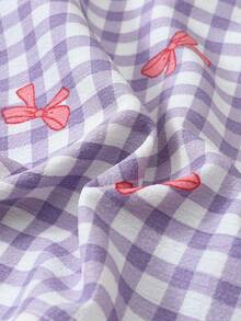 2pcs/Set Women's Pajamas Loungewear Set, Plaid Bow Print Long Sleeve Lapel Top And Pants, Autumn/Winter - Purple - View 7