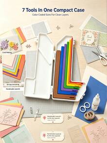 Paper Craft Alignment Guide With Storage Box, For Card Making, Precise Layering And Spacer Spacing, Suitable For Card Making And Scrapbooking, Color-Coded Tools With Size Labels, 1/16 To 1/2 Inch Increments - Multicolor - View 3