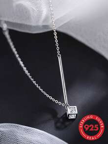 1pc S925 Sterling Silver Niche Design Geometric 3D Square Pendant Bracelet For Women, Minimalist Delicate Chain, Exquisite Wrist Accessory, Minimalist Luxury Personalized High-End Style, Suitable For Party, Travel, Commute, Timeless Elegant Fashion Accessory - Square - View 4