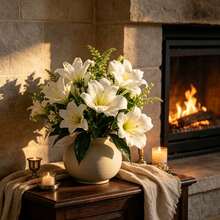 Artificial Flowers For Decoration, Including Artificial White Lilies And Green Leaves Bouquets, Home Decor, Room Decorations, Autumn Home Decor, Wedding Decorations, Banquet Table Decorations, Wedding Essentials, And Christmas Decorations. - Multicolor - View 9