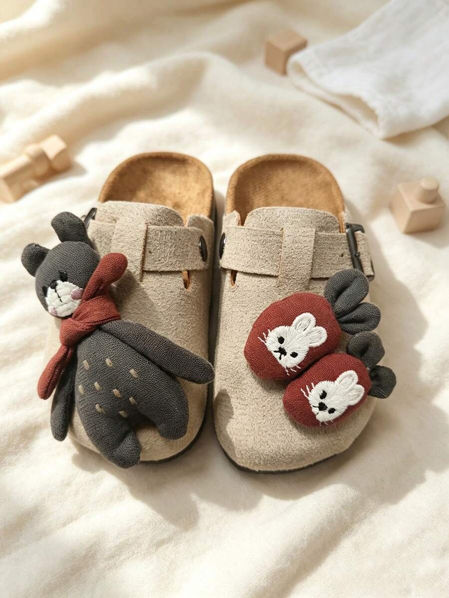 2026 Spring/Autumn Children's Closed-Toe Slippers With 3D Rabbit Doll, Soft Sole, Indoor/Outdoor Wear, Boys And Girls, 3-12 Years Old - Khaki - View 1