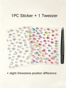 1pc/1set Crystal Clear Star Moon Heart Decorative Stickers, Phone Laptop Decorative Stickers, With Tweezers, Includes Stars, Crescent Moon, Hearts, Round Rhinestones, Suitable For Phone, Laptop, Water Bottle And Other Decorative Stickers - Star and Moon Style - View 8