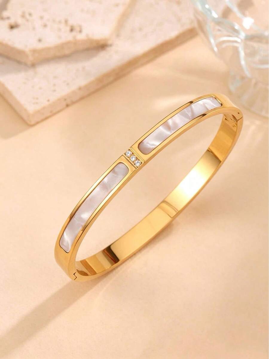 1pc/4pcs Stainless Steel Clover Bracelet, Cross-Border Hot-Selling European And American Fashion Gold-Plated Non-Fading Bracelet - Gold - View 1