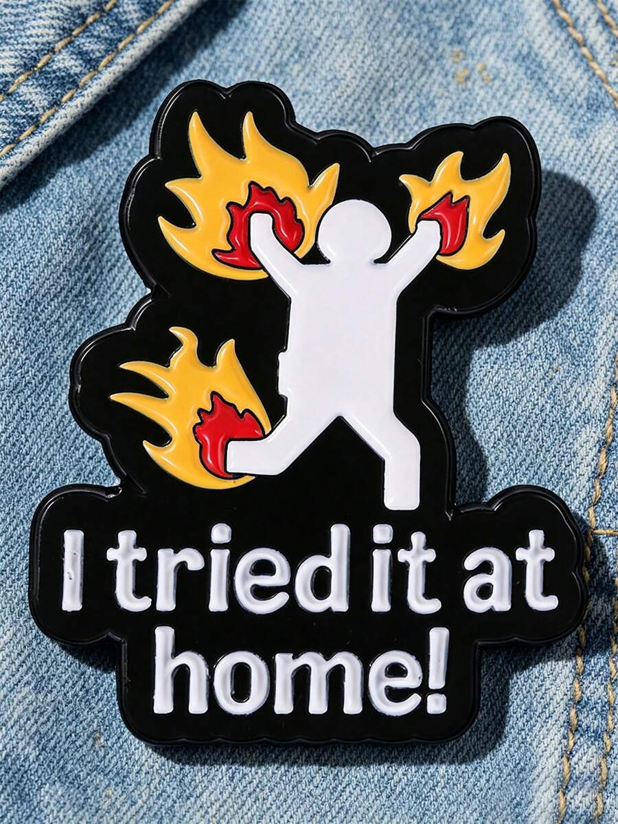 QIHOO 1 Buah Pin Enamel Lucu Bertema "Saya Mencobanya di Rumah" Bros Figur Api Kreatif untuk Jaket Denim, Ransel, Pakaian, Pin Kerah, Hadiah - MultiWarna - View 1