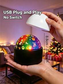 Christmas Themed Projection Light USB Plug-In Rotating Projection Lamp Snowflake Santa Claus Holiday Pattern Home Party Bedroom Atmosphere Decoration Light - Multicolor - View 5