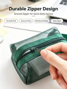Transparent Mesh Storage Bag Set, Makeup Bag, Portable Coin Purse, Stationery Pencil Case, Zipper Travel Toiletry Bag, Suitable For Home Office Data Cable Storage Accessories, Portable Coin Purse For Outings, Can Store Cards, Keys And Other Items - A - View 4
