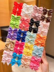 24Pcs Children's Random Multicolor Ribbed Bow Hair Clips, Cute Bangs And Loose Hair Clips, Sweet And Lovely Hair Clips, Versatile Fashion Simple Hair Clips - Multicolor - View 4
