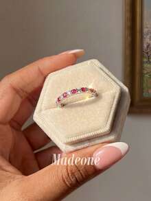 MADEONE 1件女款閃亮鋯石戒指，訂婚婚禮派對日常配戴週年紀念珠寶禮物 - 紅色 - 查看 5