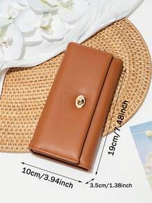 CHARM INFINITE Classic Litchi Texture Faux Leather Women's Long Wallet, Twist Lock Flap Clutch, Zipper Coin Compartment, Multiple Card Slots And Cash Slots For Smartphone, Solid Color Large Capacity Women's Clutch, Suitable For Daily Work, Dating, Holiday Gift Choice - Multicolor - View 12