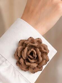 Brown Polka Dot Flower Button Covers For Women, Oversized Handcrafted Rose Button Clips For Shirts, Blouses & Jackets, Removable Clothing Accessory - Flowers - View 3