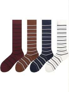1/2/4 Pairs Women's Knee-High Socks, College Style Retro Striped Slouch Socks, Warm & Windproof For Autumn/Winter, Versatile For Boots And Daily Wear - Multicolor - View 2