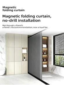 Thickened Folding Curtain, Easy Installation, Suitable For Door Curtain, Shower Curtain, Balcony Curtain, Space-Saving When Expanded Or Retracted - Grey - View 6