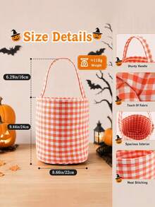 Personalized Halloween Baskets, Checkered Pattern Trick-Or-Treating Bags, Customizable With Names, Halloween Candy Buckets, Halloween Storage Baskets As Gifts. - Multicolor - View 7