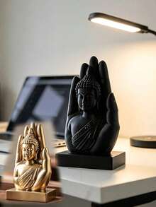 1pc Palm Embracing Buddha Statue Ornament, Black Buddha Sculpture With Base, Zen Style Desktop Decor Craft, Exquisite Design With Premium Texture, Suitable For Home, Office, Study Desk Placement, Creating A Peaceful Atmosphere, Entryway Desk Soft Decor Ornament, Artistic Indoor Desktop Decoration - Best Seller - View 12
