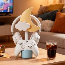 Crescent Moon Cloud Game Controller Headphone Stand, 3D‑Printed Desk Organizer Holder, Cute Aesthetic Desktop Decor, Birthday Christmas Halloween Thanksgiving Holiday Gift For Game Lovers - A - View 4