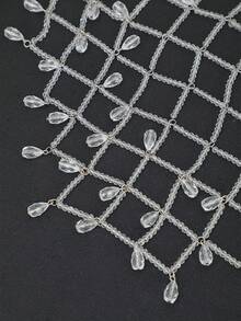Tocado nupcial de malla de cristal con forma de lágrima brillante, elegante cadena de cabeza con strass adecuada para bodas, concursos de belleza y ocasiones formales - Plateado - Ver 9