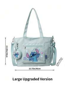 Miniso Disney Stitch Cute Heart & Star Cartoon Print Tote Bag 2 Pieces Set With Coin Purse,Ideal For Work,Travel,Shopping And Everyday Use - Mint Green - View 6