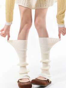 1 Pair Women's Vertical Striped Slouch Leg Warmers, Warm Knitted Leg Warmers, Thickened Versatile Leg Covers For Autumn/Winter - Multicolor - View 3