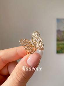 MADEONE 1件法式蝴蝶戒指，全鑲鋯石，女士珠寶，時尚閃亮，適合約會與派對場合，送給女性的理想禮物 - 蝴蝶戒指 - 查看 4
