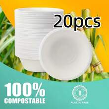 White Disposable Paper Bowls, Natural Compostable, Suitable For Parties, Salads, Desserts And More... - White - View 11