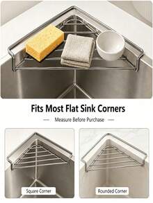 1pc Triangle Sink Corner Storage Rack With Drain Tray, Metal Sponge Holder, Kitchen Countertop Organizer For Dishcloth, Brush And Daily Supplies - Multicolor - View 6
