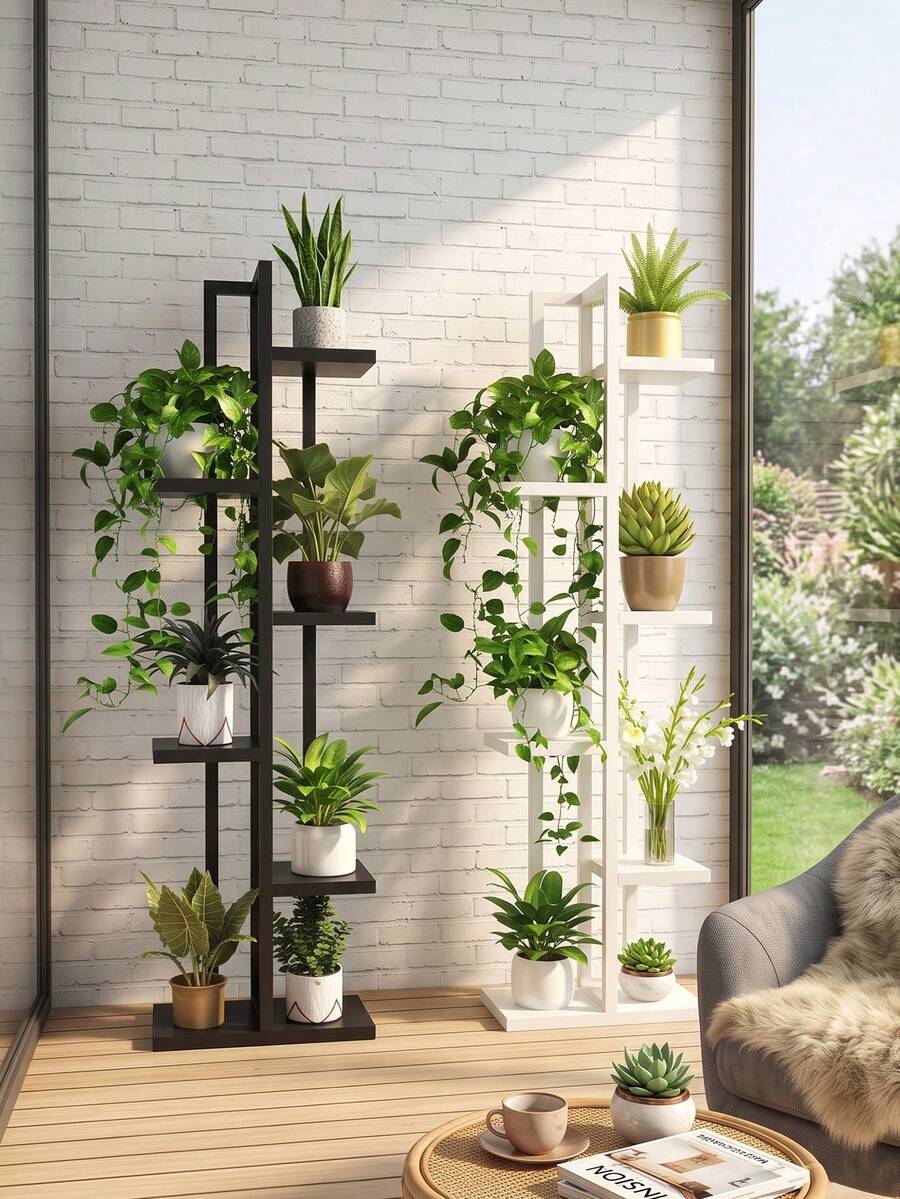 1-Piece Mobile Balcony Flower Rack, Living Room Iron Floor Standing Shelf, Multi-Tier Plant Rack, Living Room Floor Flower Rack, Suitable For Yard, Garden, Corner, Balcony