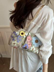 Niche Highly Attractive Minimalist Vintage Shoulder Crossbody Chain Bag, Suitable For Shopping, Dating, Business Commuting, Pleated Design Women's Handbag - Multicolor - View 3