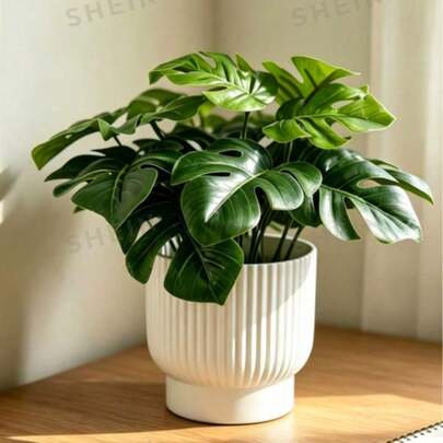 2D Acrylic Flat Printed Artificial Monstera Potted Plant, Plastic Potted Plant Home Decor Ornament, Small Artificial Plant Indoor Home Decoration, Window Sill, Bathroom, Wall, Office Desk Artificial Flower Ornament