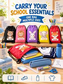 Bolsa con cordón personalizada con nombre de animal de zoológico de vida silvestre - Mochila de texto de zoológico personalizada, adecuada para picnics, bolsas de regalo únicas, se puede usar como regalos de fiesta de cumpleaños, regalos de baby shower y regalos de cumpleaños personalizados - Multicolor - Ver 5