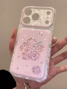 Ins Style Floral Rhinestone Personalized Premium Phone Case Compatible With Apple 17 Pro, 16 Pro Max, 15 Pro, 18 Pro, Full Coverage Anti-Drop Protective Cover With Lanyard For Women - Multicolor - View 2