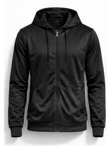 Blusão Masculino Dry Performance Tecido Esportivo Chimpa Com Capuz Zíper e Bolsos - Preto - Visão 2