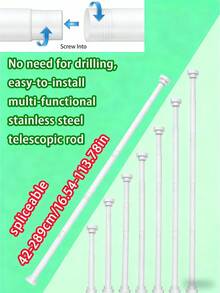 Extendable Stainless Steel Tension Rod - No Drilling Required, Adjustable Length For Curtains, Wardrobe, Shower Curtain, Drying Rack - Silver, Black, White, Gray Options With Plastic Base - White - View 42
